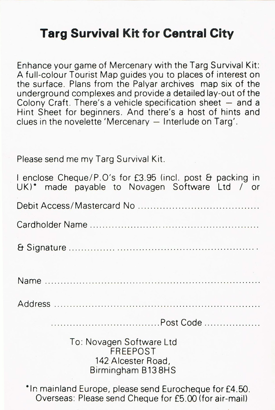 Survival Kit Order Form (Disk)