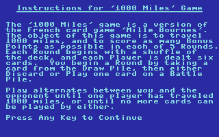1000 Miles Instructions