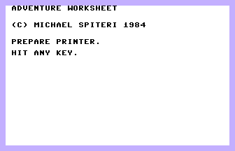 Adventure Worksheet Screenshot