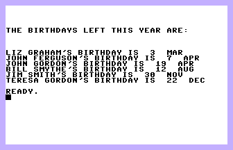 Birthday List Screenshot