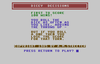 Dicey Decisions Title Screenshot