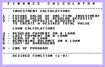 Finance Calculator Title Screenshot