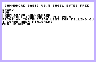 Form 1040A Calculator Screenshot