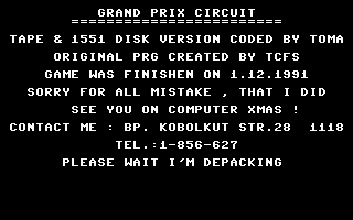 Grand Prix Circuit (Single File) Title Screenshot
