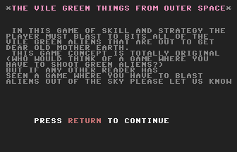 Green Things From Outer Space Title Screenshot