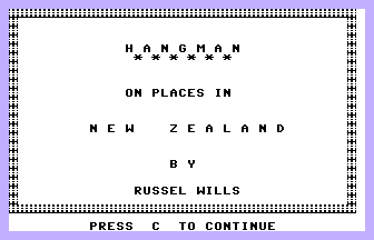 Hangman On Places In New Zealand Title Screenshot