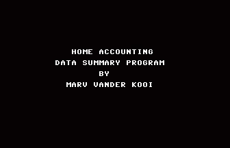 Home Accounting Data Summary Title Screenshot
