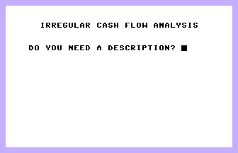 Irregular Cash Flow Analysis (ICPUG) Title Screenshot
