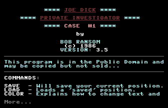 Joe Dick Private Investigator Case #1 Title Screenshot