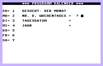 Kalender (Commodore Welt) Screenshot