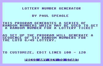 Lottery Number Generator Screenshot