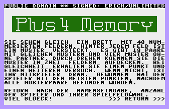 Plus 4 Memory Title Screenshot