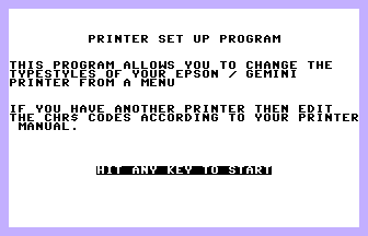 Printer Set Up Program Title Screenshot