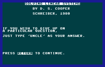Solving Linear Systems Title Screenshot