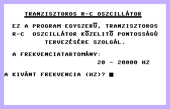 Tranzisztoros R-C Oszcillátor Title Screenshot