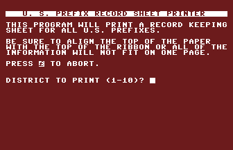 U.S. Prefix Record Sheet Printer