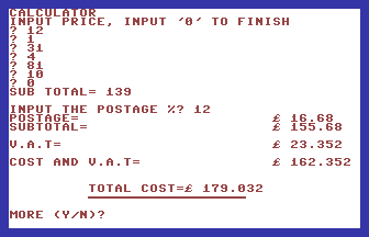 VAT Postage Calculator Screenshot