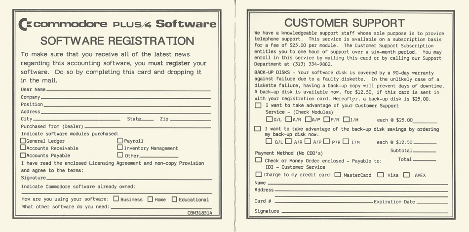 Software Registration / Customer Support Leaflet