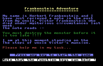 Frankenstein Adventure Title Screenshot