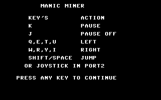 Manic Miner Title Screenshot