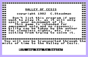 Valley Of Cesis Title Screenshot